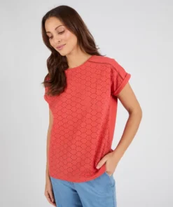 T-shirt bi-matière broderie anglaise
