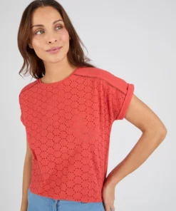 T-shirt bi-matière broderie anglaise