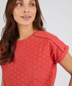 T-shirt bi-matière broderie anglaise