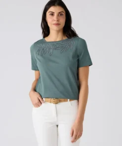 T-shirt broderie et sequins pur coton