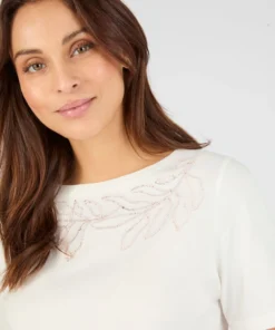 T-shirt broderie et sequins pur coton