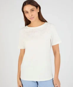 T-shirt broderie et sequins pur coton