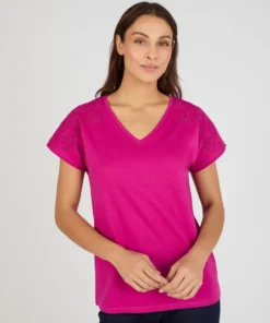 T-shirt broderies ajourées en pur coton