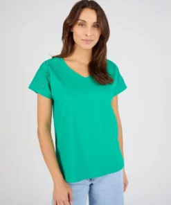 T-shirt broderies ajourées en pur coton