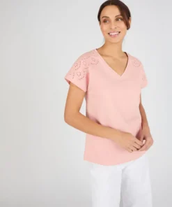T-shirt broderies ajourées en pur coton
