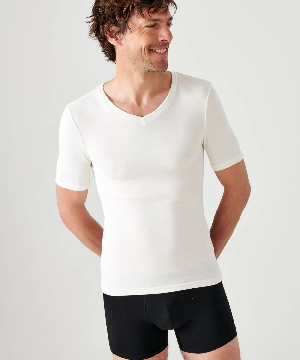 T-shirt col V manches courtes fine côte Thermolactyl Sensitive