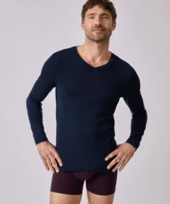 T-shirt col V manches longues fine côte Thermolactyl Sensitive