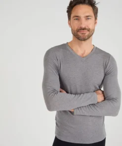 T-shirt col V manches longues fine côte Thermolactyl Sensitive