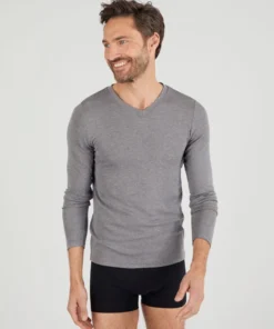 T-shirt col V manches longues fine côte Thermolactyl Sensitive