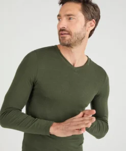 T-shirt col V manches longues fine côte Thermolactyl Sensitive