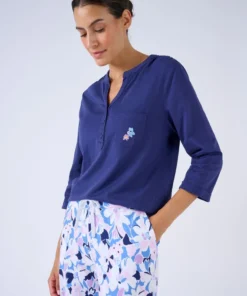 T-shirt de pyjama col tunisien en pur coton