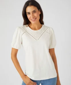 T-shirt empiècement broderie anglaise