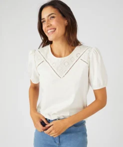 T-shirt empiècement broderie anglaise