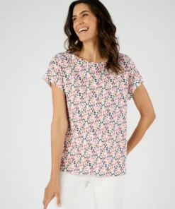 T-shirt flammé imprimé végétal