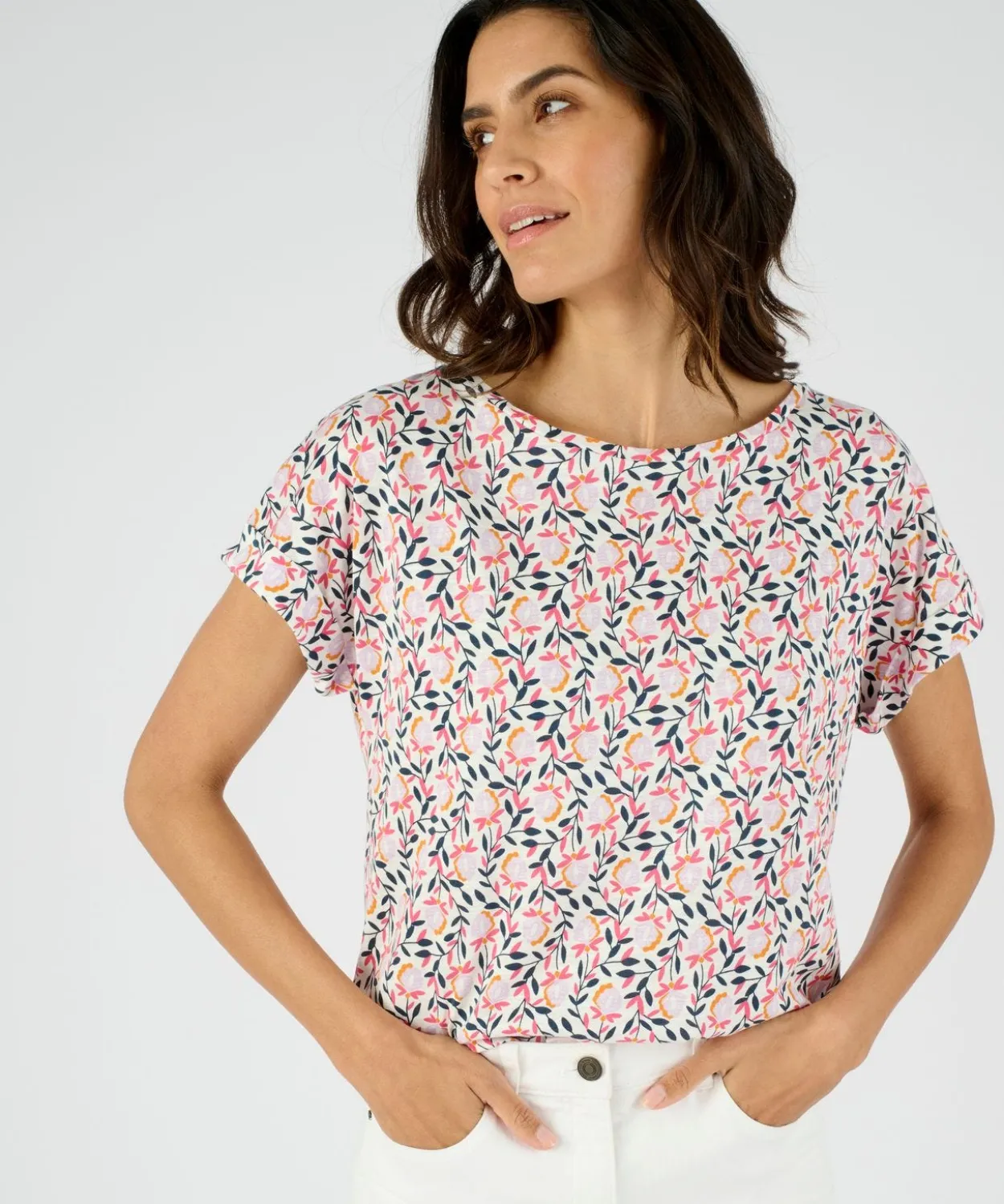 T-shirt flammé imprimé végétal