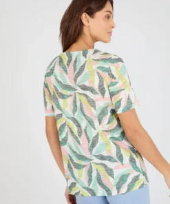 T-shirt maille dévorée imprimé végétal