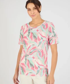 T-shirt maille dévorée imprimé végétal