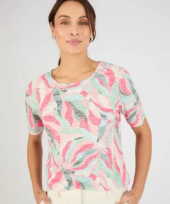 T-shirt maille dévorée imprimé végétal