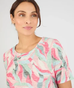 T-shirt maille dévorée imprimé végétal
