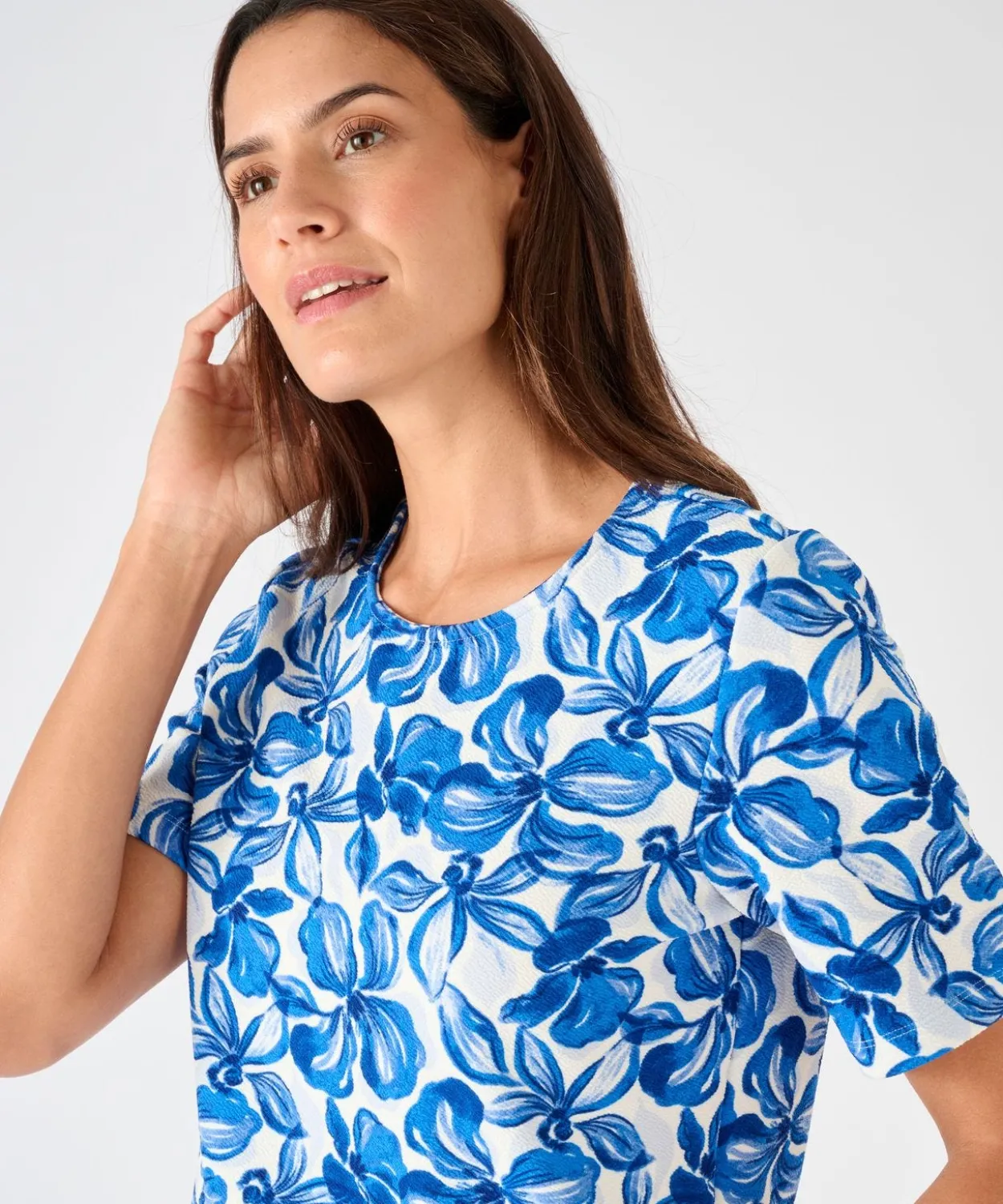 T-shirt maille gaufrée fleurie