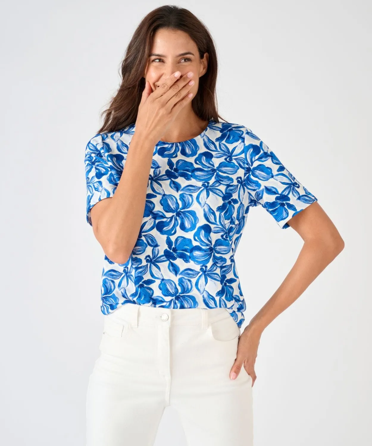 T-shirt maille gaufrée fleurie