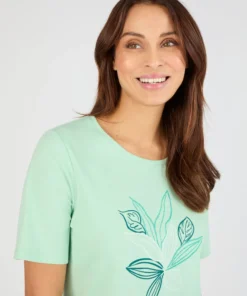 T-shirt maille jersey motif feuillage