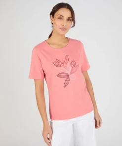 T-shirt maille jersey motif feuillage