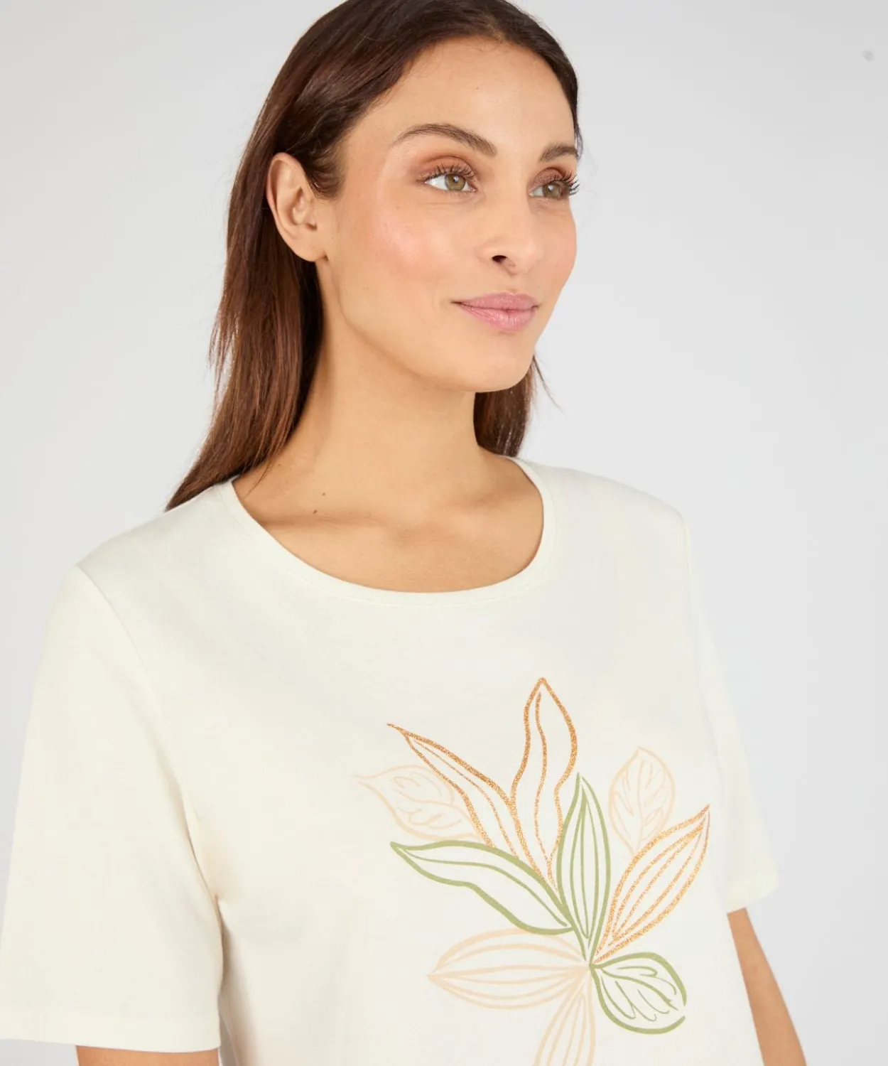 T-shirt maille jersey motif feuillage
