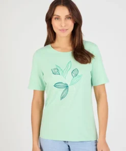 T-shirt maille jersey motif feuillage