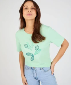 T-shirt maille jersey motif feuillage
