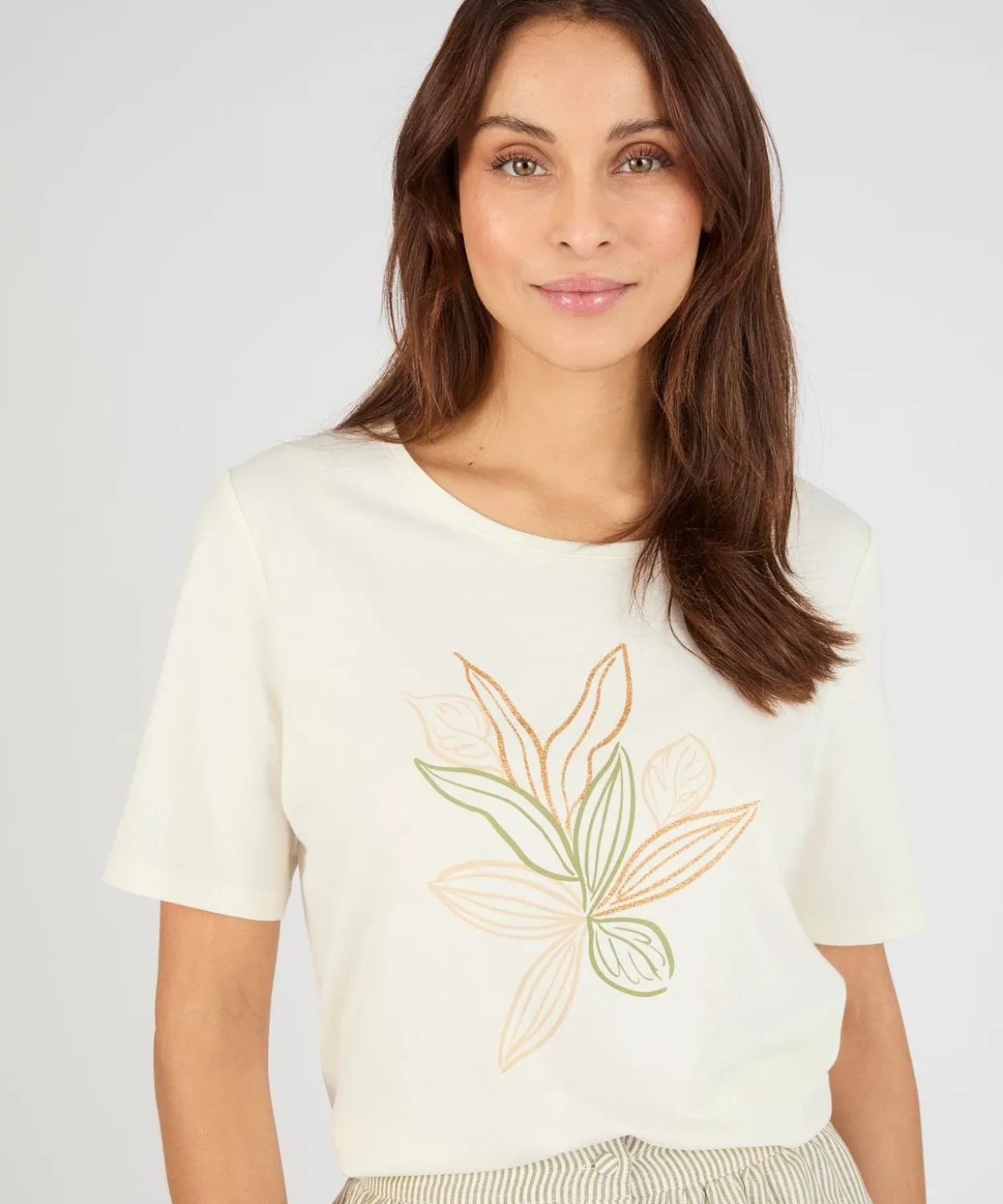 T-shirt maille jersey motif feuillage