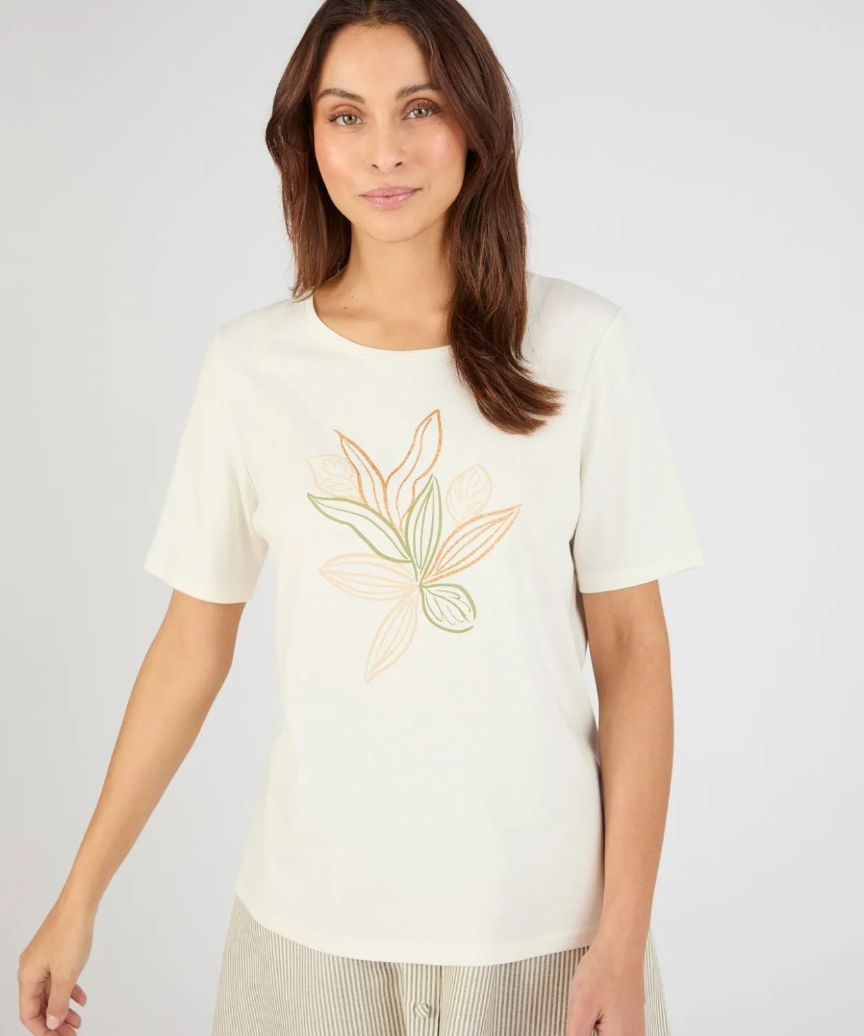 T-shirt maille jersey motif feuillage