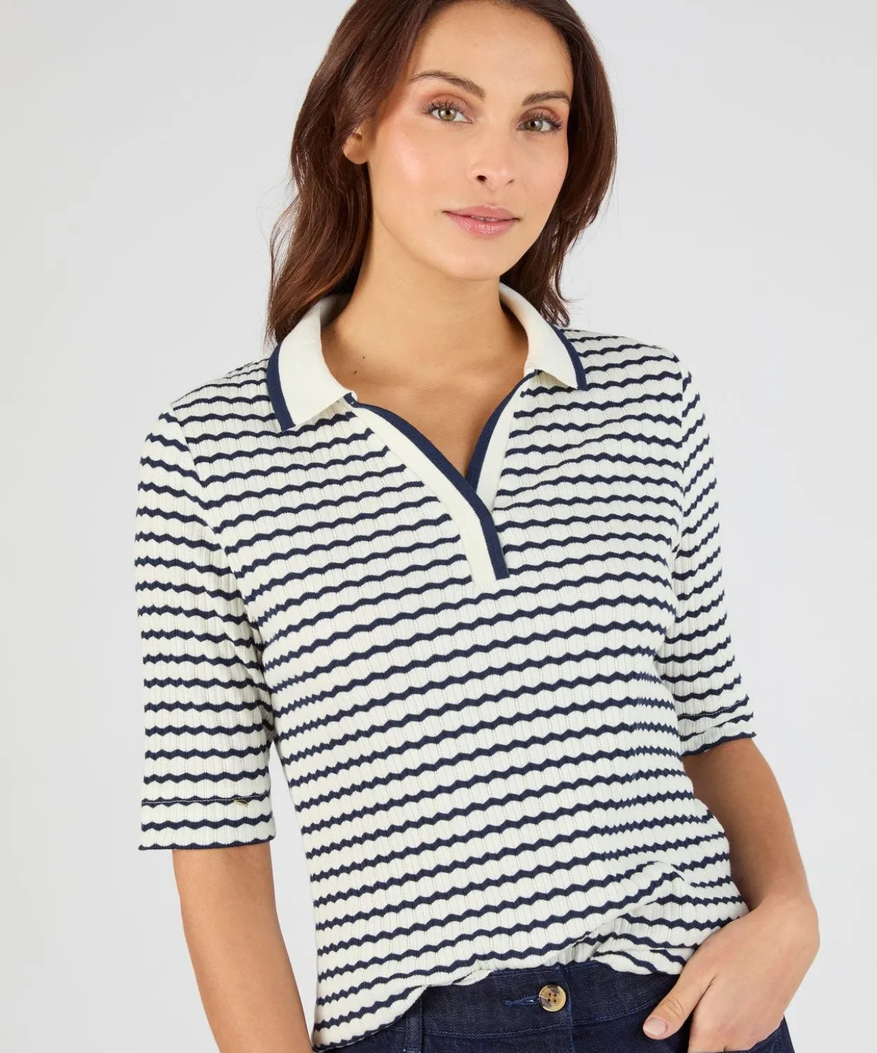 T-shirt maille pointelle, uni ou rayé