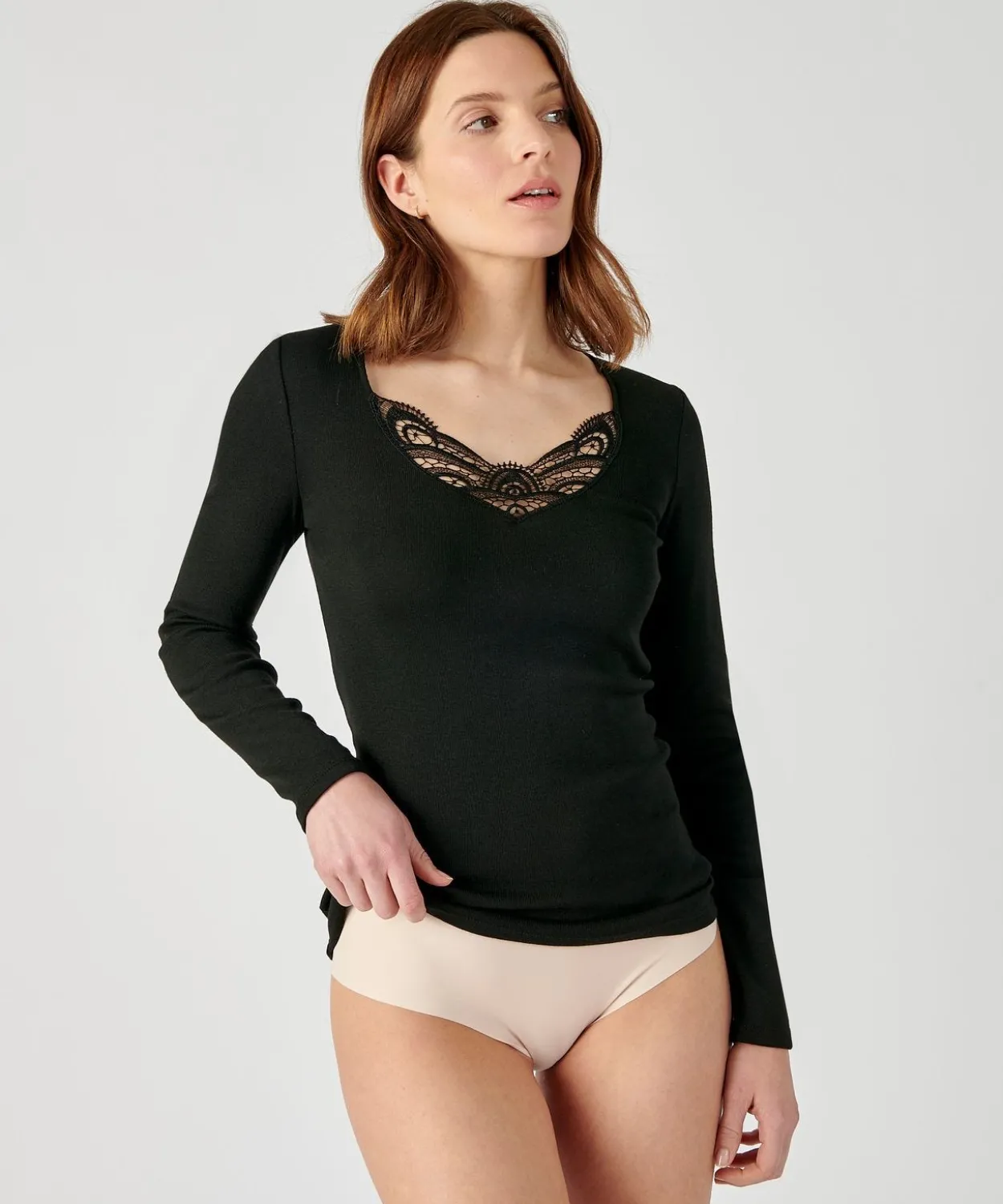 T-shirt manches longues fine côte guipure Thermolactyl