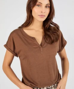 T-shirt mélange lin, détails tressés