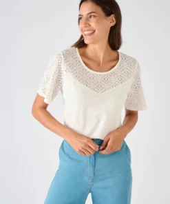 T-shirt pur coton empiècement macramé