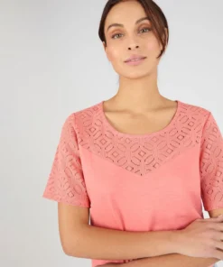 T-shirt pur coton empiècement macramé