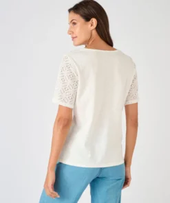 T-shirt pur coton empiècement macramé