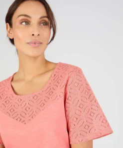 T-shirt pur coton empiècement macramé