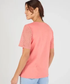 T-shirt pur coton empiècement macramé